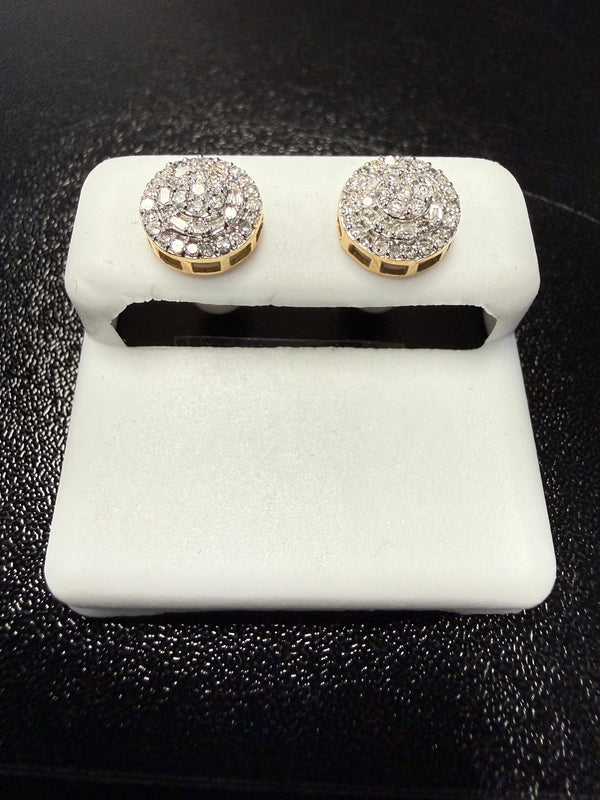 10k Gold Natural Diamond Round Cluster Earrings