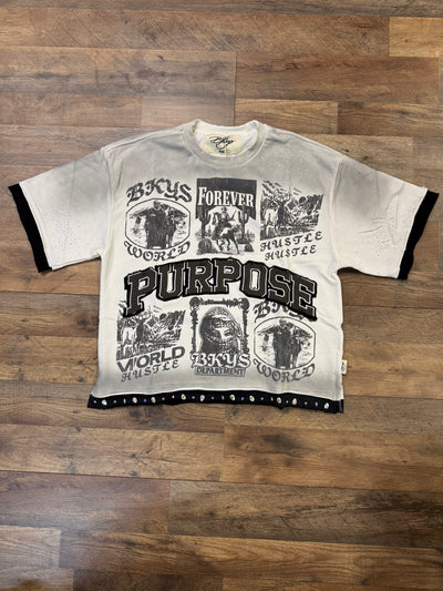 "PURPOSE WORLD HUSTLE" F-TERRY T-SHIRT(WHITE)