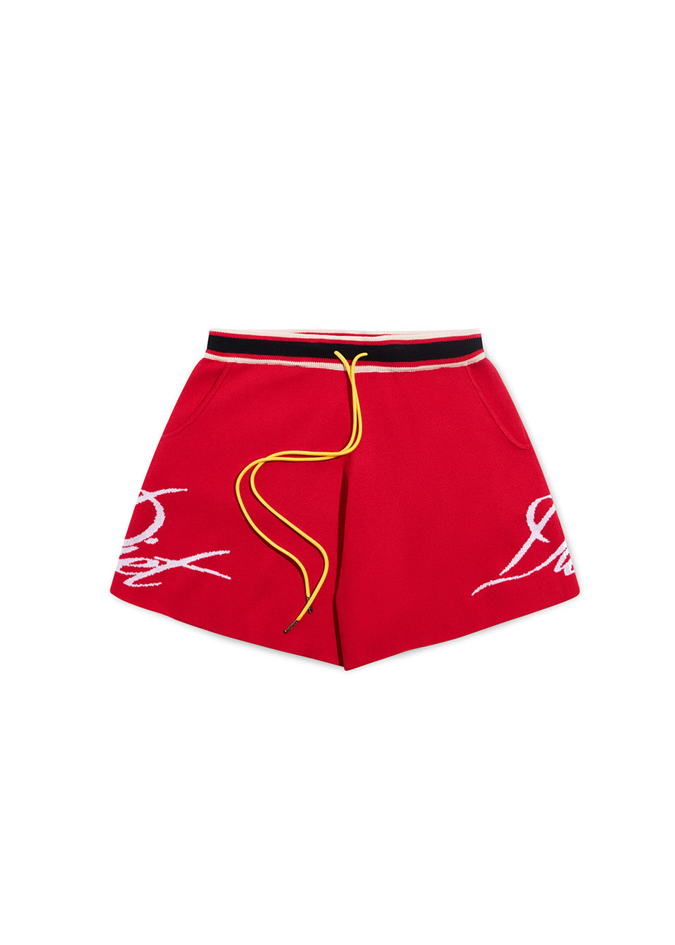 KNITTED SCRIPT SHORTS - RED