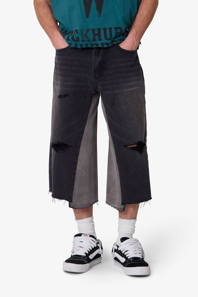 PANELED DENIM SHORTS