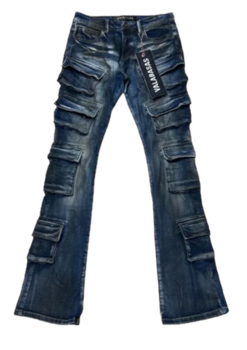 “PINNACLE” FLARED STACKED DENIM - BLUE DIRTY WASH