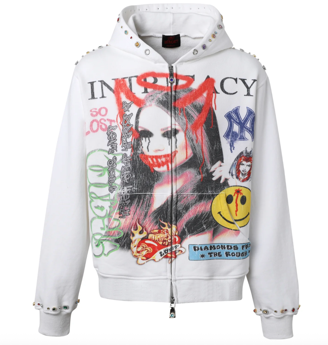 White Front Page Mag Zip Up