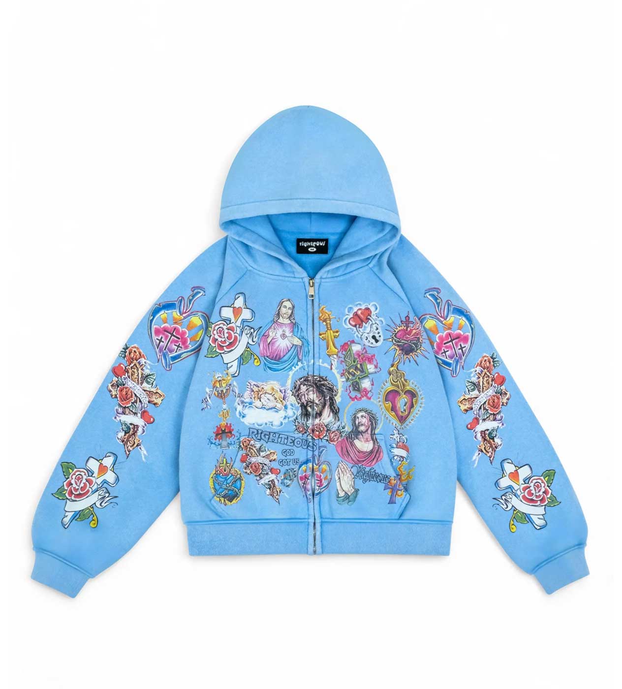 RIGHTEOUS RISEN KING ZIP UP HOODIE BLUE