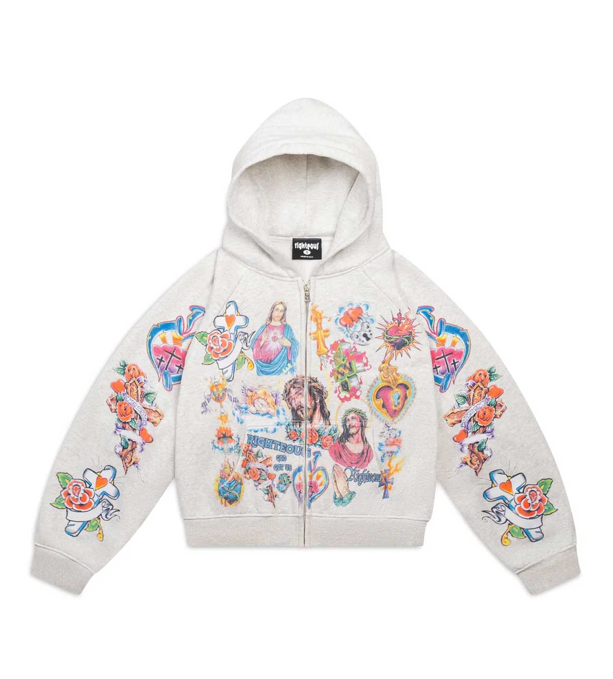RIGHTEOUS RISEN KING ZIP UP HOODIE GREY