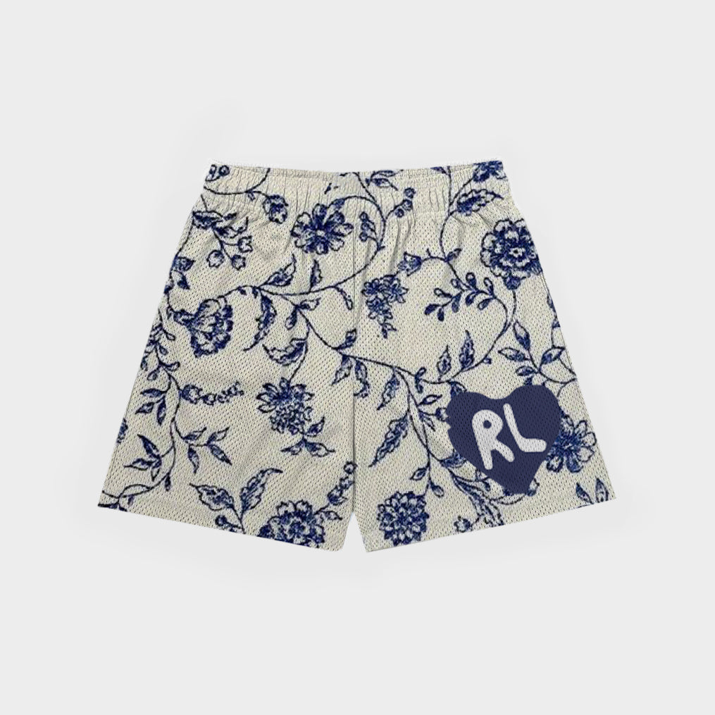 RED LETTERS NAVY FLORAL MESH SHORTS