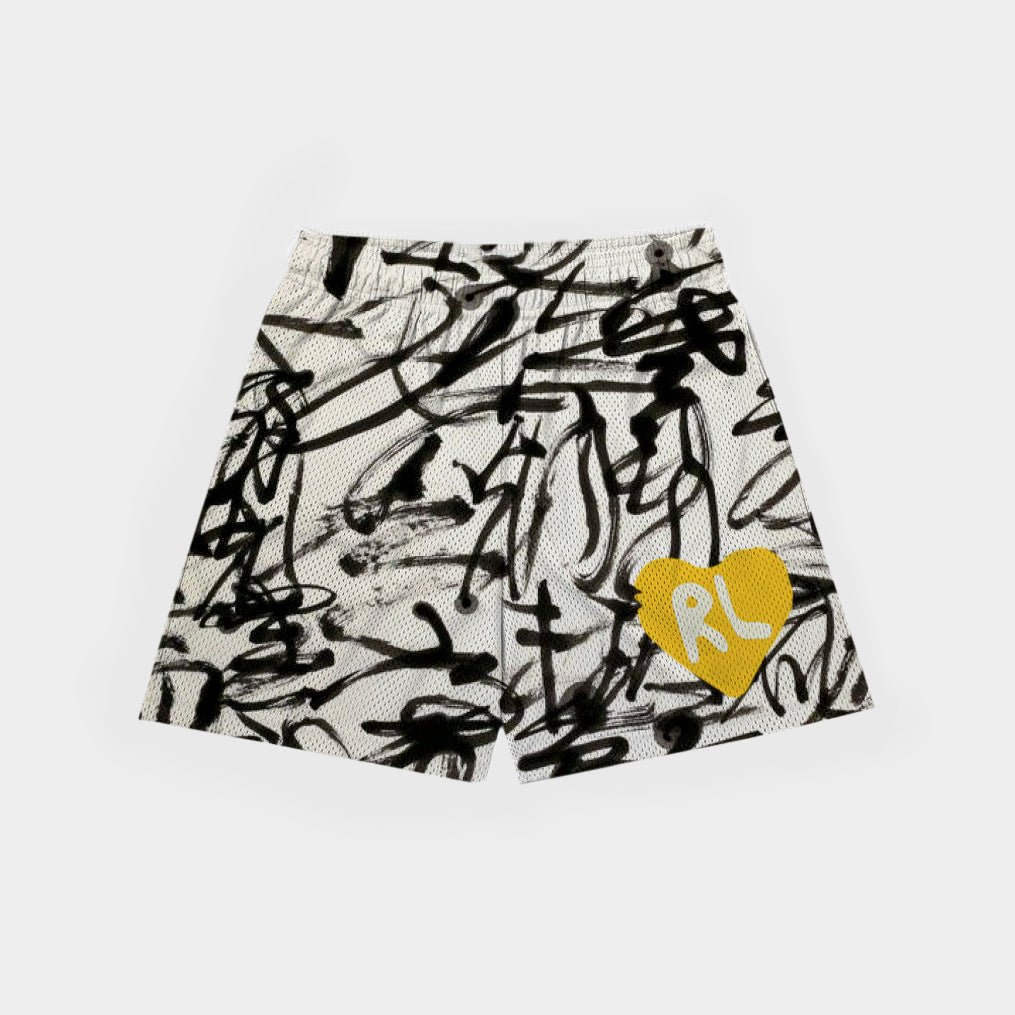 RED LETTERS DOODLE MESH SHORTS