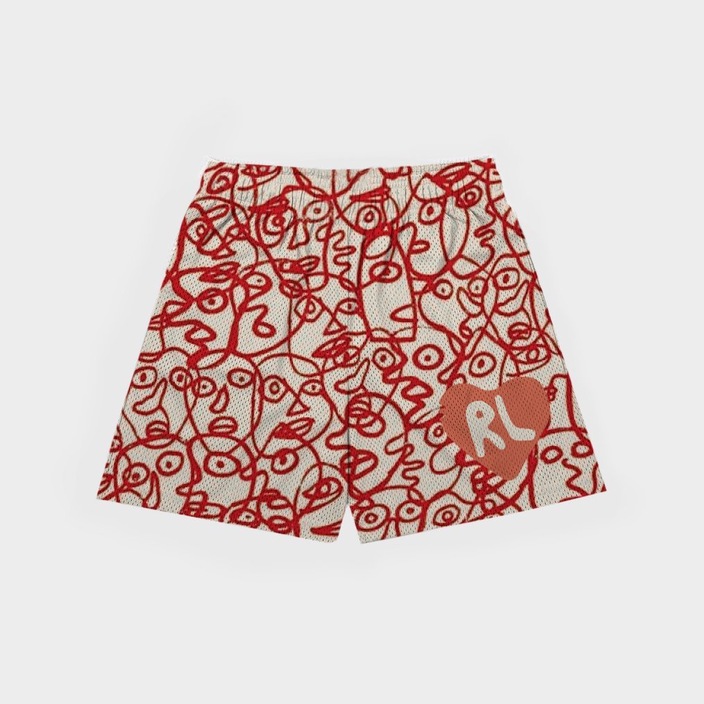 RED LETTERS FACES MESH SHORTS