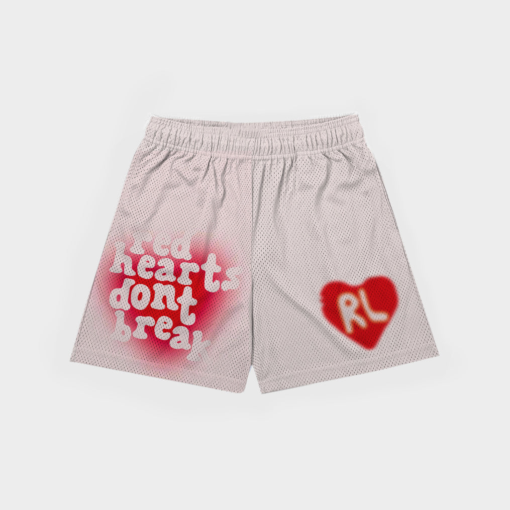 RED LETTERS RED HEARTS DON'T BREAK MESH SHORTS