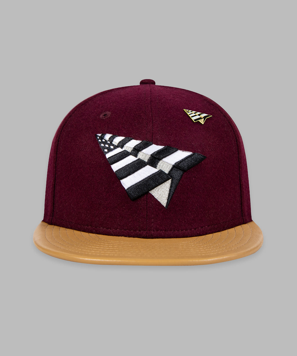 Paper Planes - Original Crown Melton Wool & Leather Strapback Hat - Burgundy