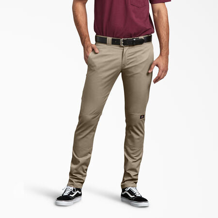 Skinny Fit Straight Leg Double Knee Work Pants, Desert Sand